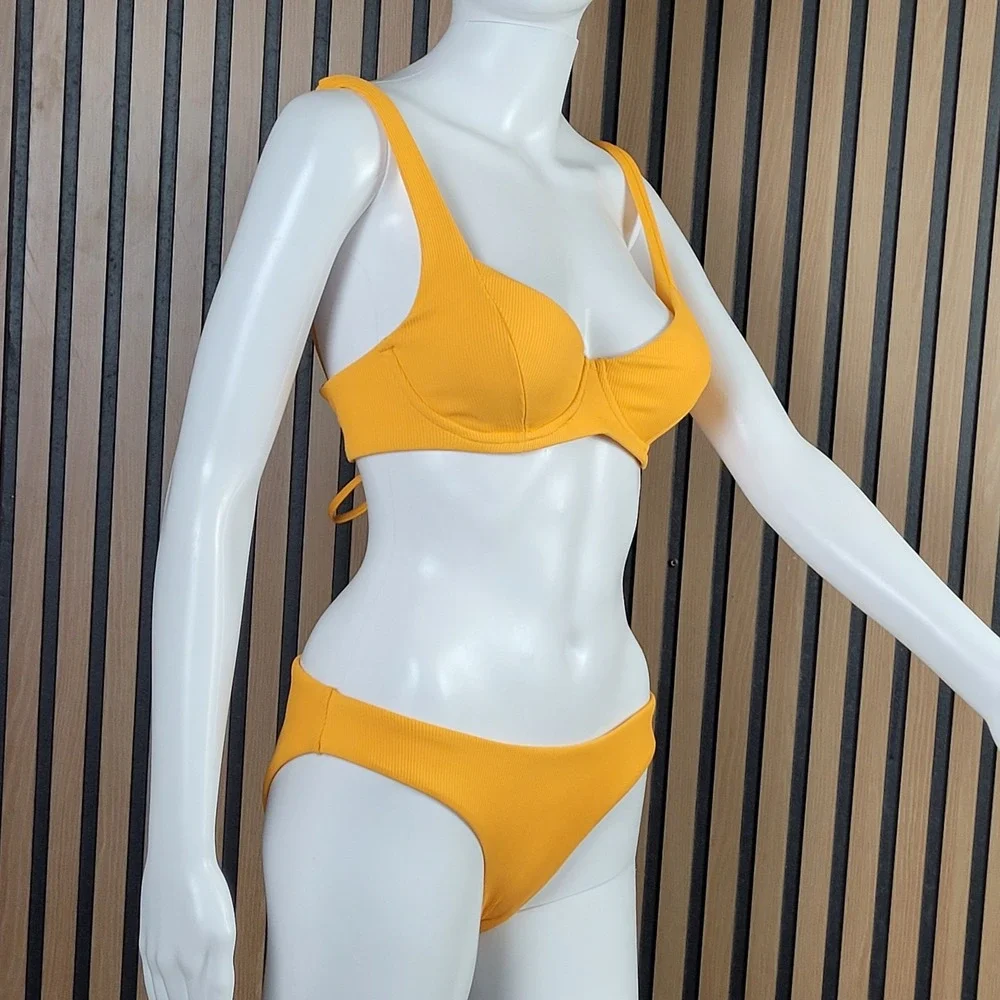 BECCA Ribbed Underwire Bikini Womens Small Orange Lace Up Back - NWT